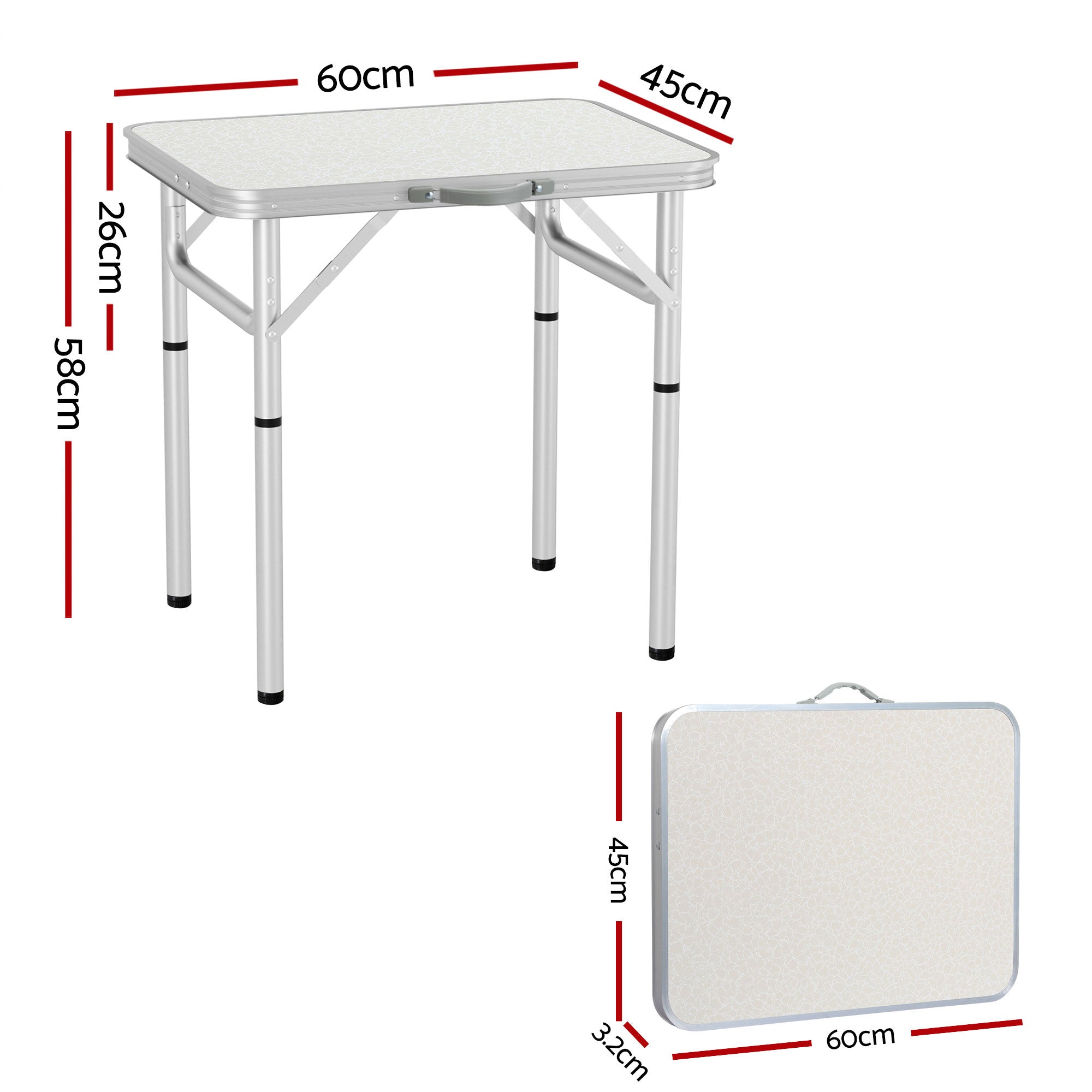 Weisshorn Folding Camping Table 60CM Adjustable Portable Outdoor Picnic Desk
