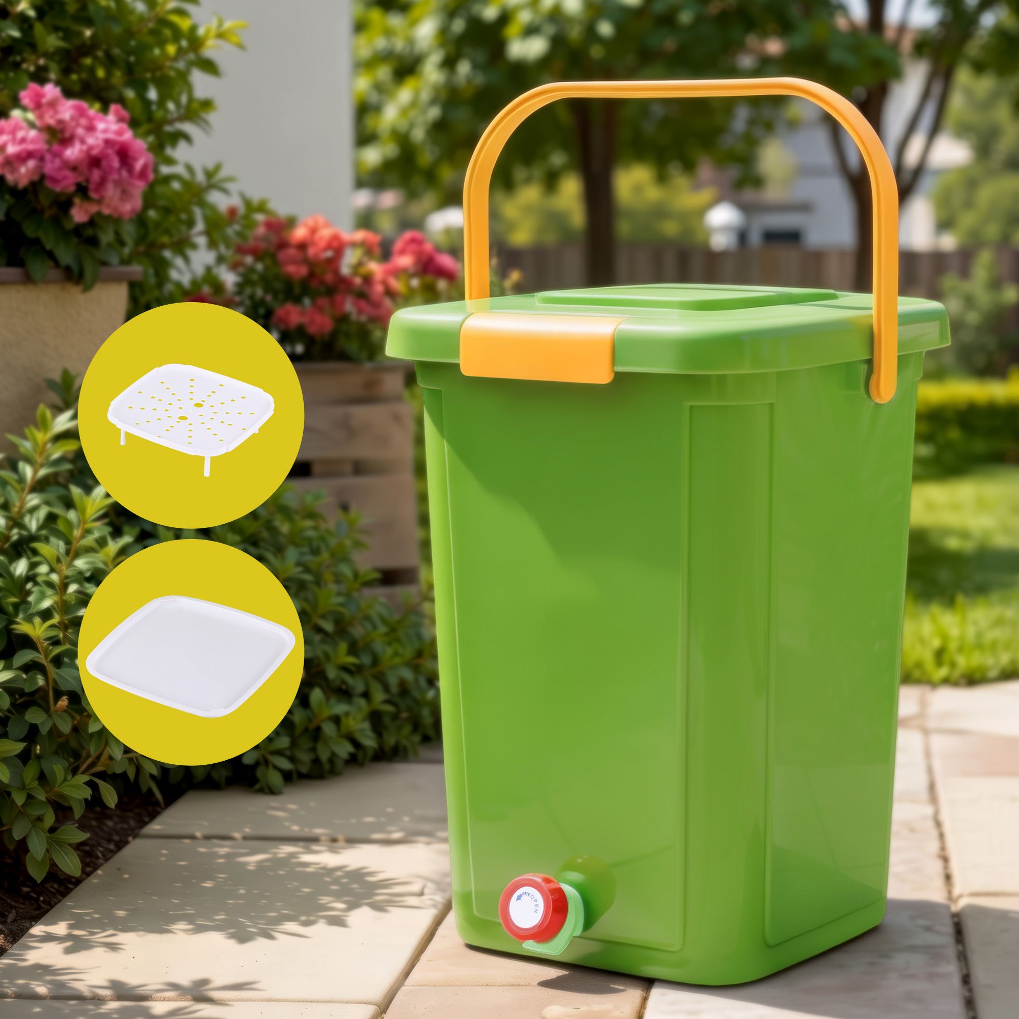 Gardeon 20L Kitchen Compost Bin Food Waste Caddy Drain Tap Green