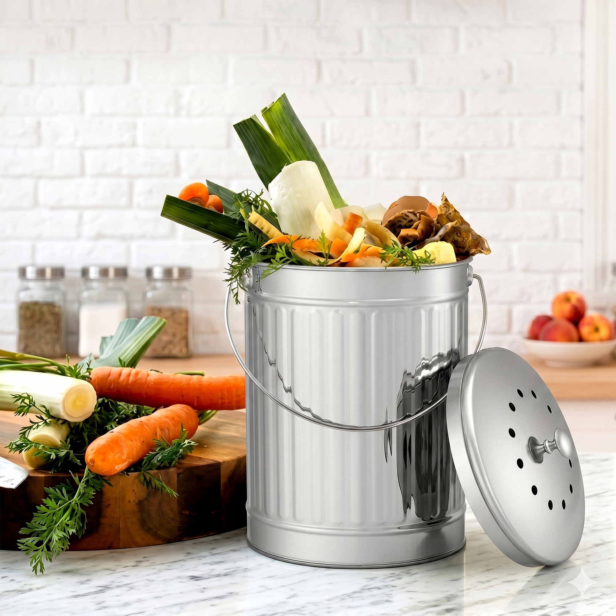 Gardeon Compost Bin Kitchen Countertop Food Waste Caddy 6L Silver