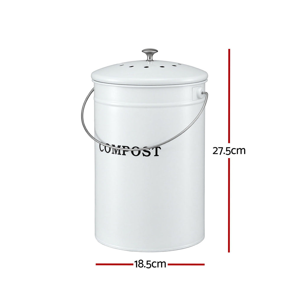 Gardeon Compost Bin Kitchen Compost Caddy Food Waste Bin Bench White