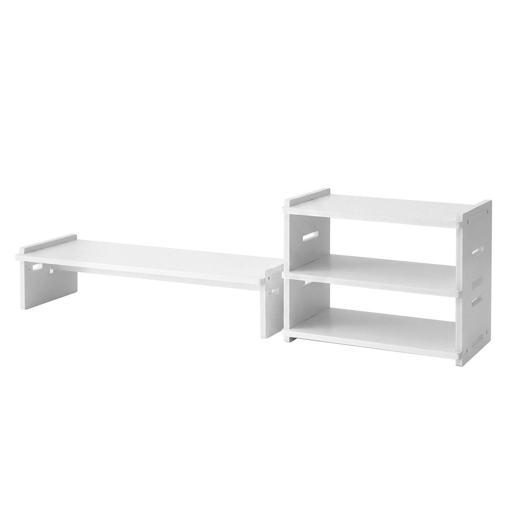 Artiss Monitor Stand and 3-Tier Desk Organiser 2-in-1 Modular Computer Monitor Riser PVC Desktop Shelf Holds 20kg for Office Students Gaming