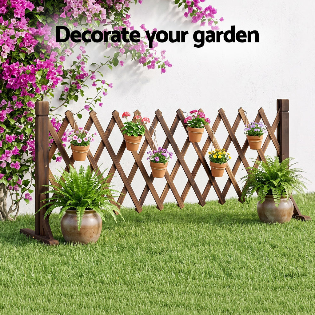 Gardeon Garden Fences Expandable Wooden Trellis Fence Plant Frame 160cm Brown
