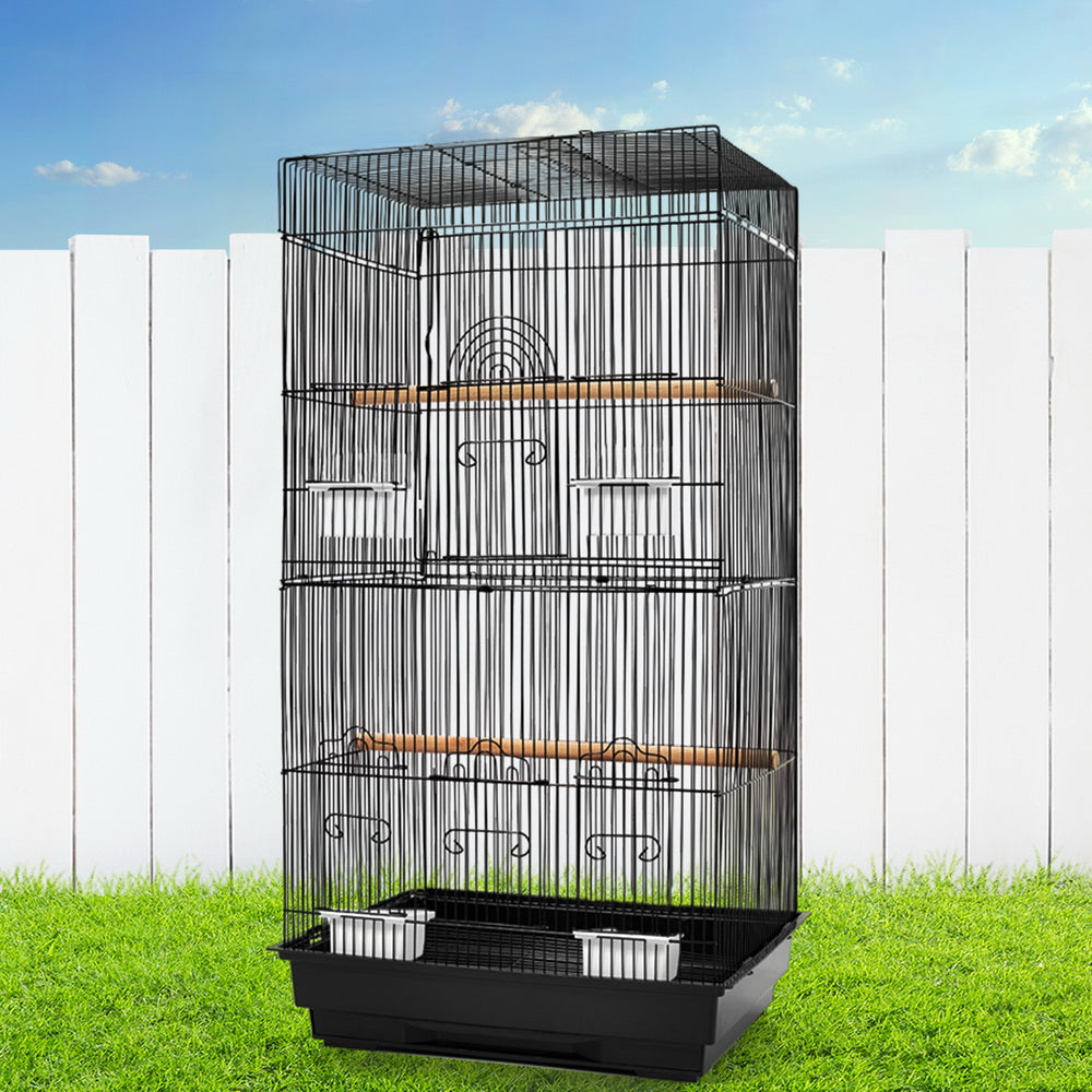Black i.Pet 88cm bird cage with perches and feeder cups