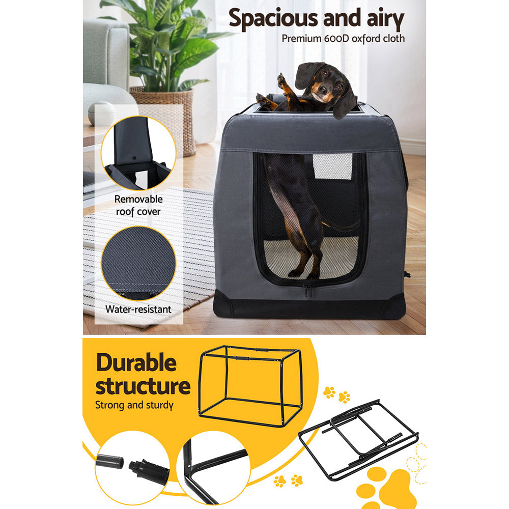 Foldable Soft Pet Travel Crate – Medium Grey