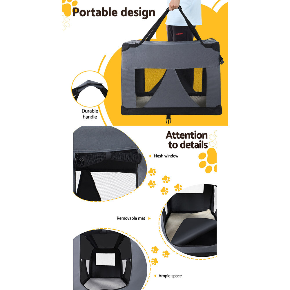 Foldable Soft Pet Travel Crate – Medium Grey