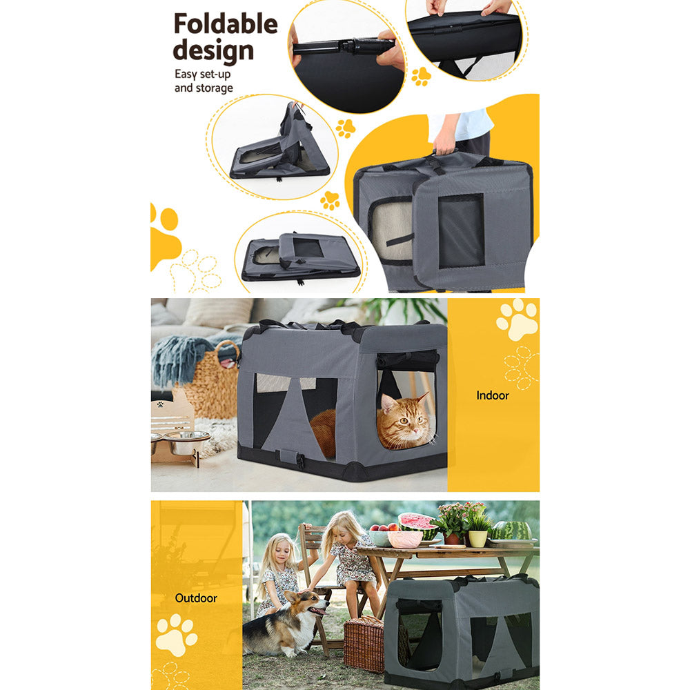 Foldable Soft Pet Travel Crate – Medium Grey
