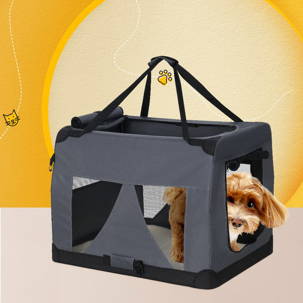 Foldable Soft Pet Travel Crate – Medium Grey