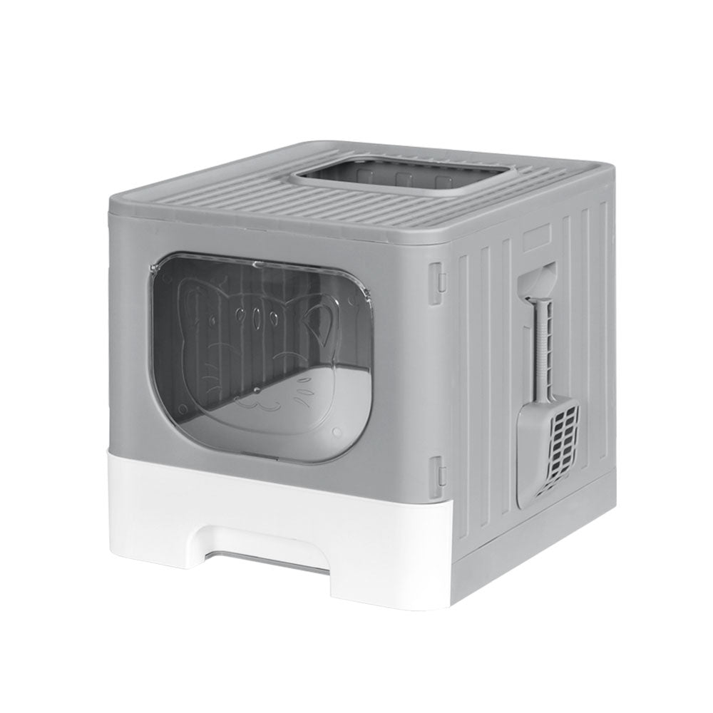 Grey i.Pet enclosed cat litter box with scoop