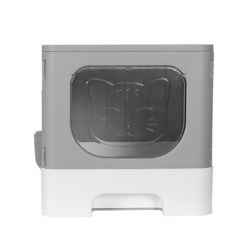 Enclosed Foldable Cat Litter Box with Scoop – Grey