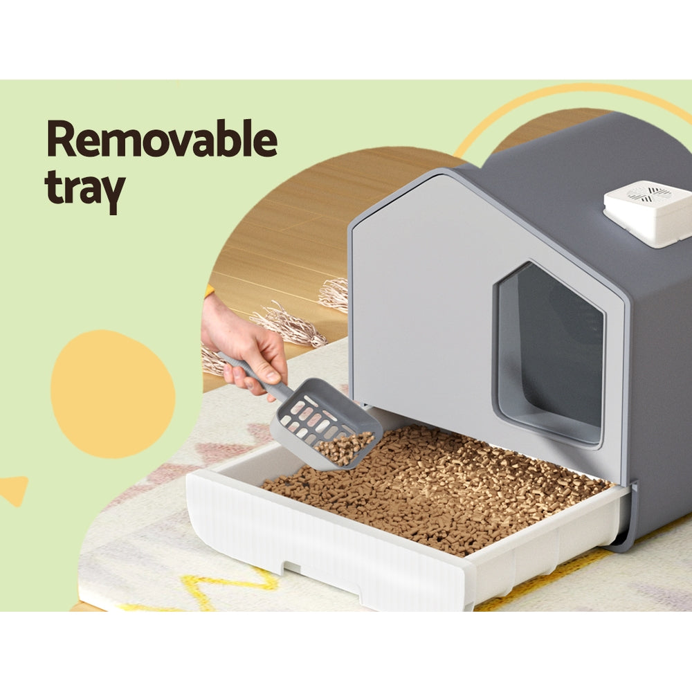 Hooded Cat Litter Box with Mat & Scoop – No More Mess
