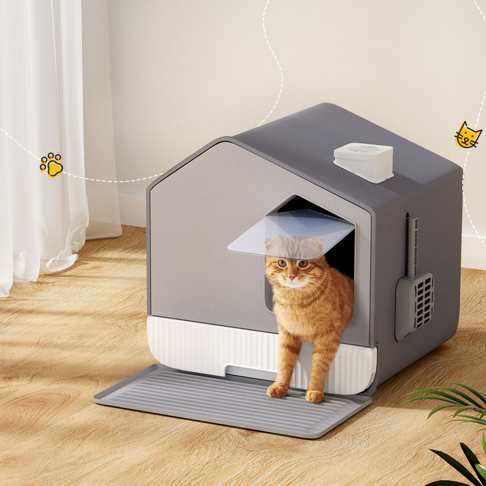 Hooded Cat Litter Box with Mat & Scoop – No More Mess