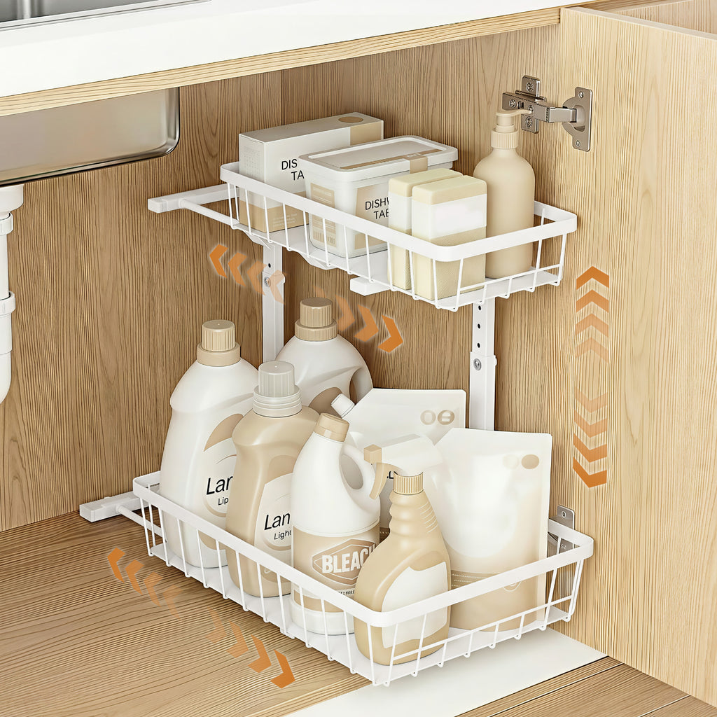 Artiss Under Sink Organizer Storage with 2 Slide Out Drawers 5 Adjustable Height Bathroom Kitchen Cabinet