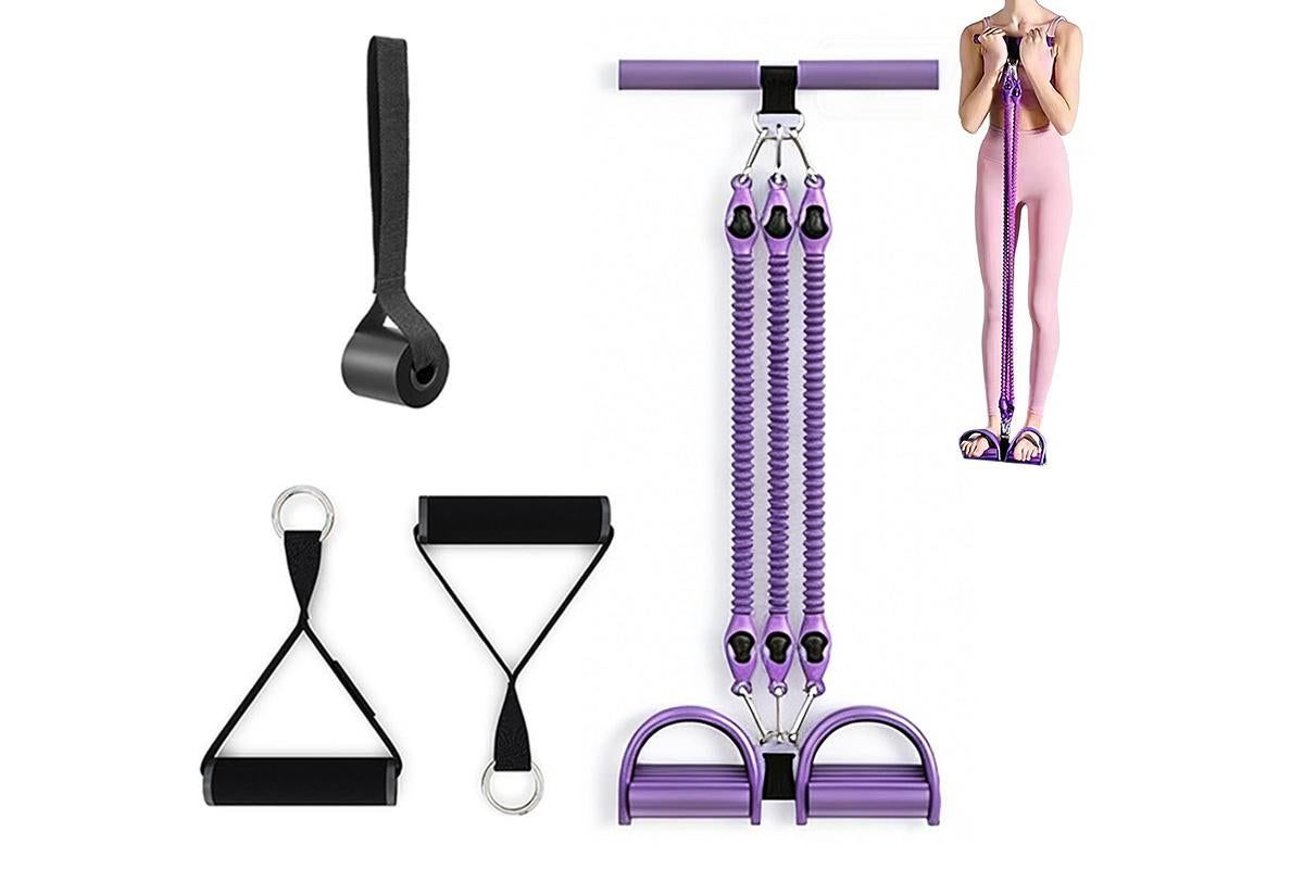1 Set 4-in-1 Resistance Band Pedal Puller for Sit-Up Home Gym Yoga Pilates - 3 Tubes