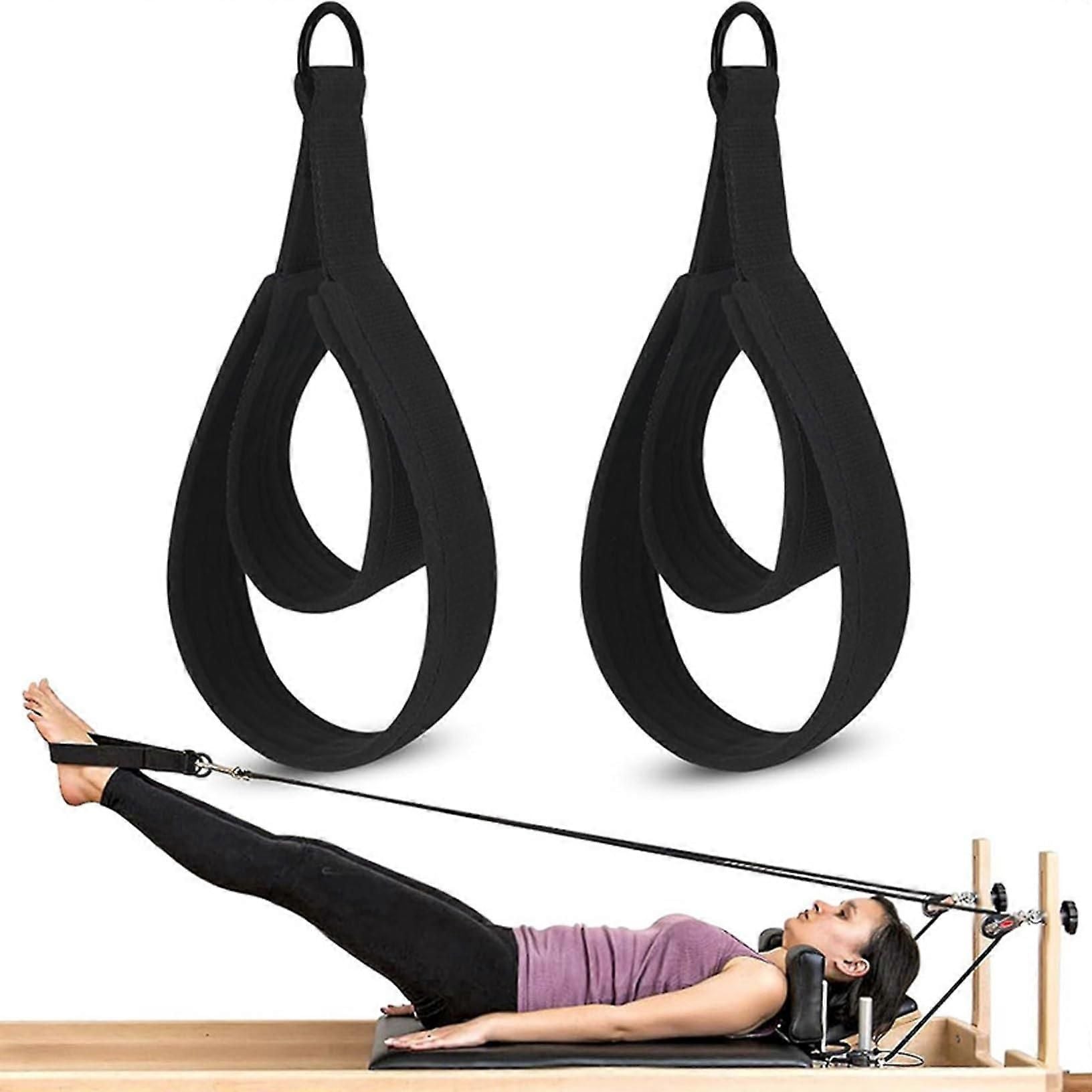 Adjustable DRing Pilates Straps Double Loop Yoga Stretch Strap for Flexibility and Strength, 1 Pair Black