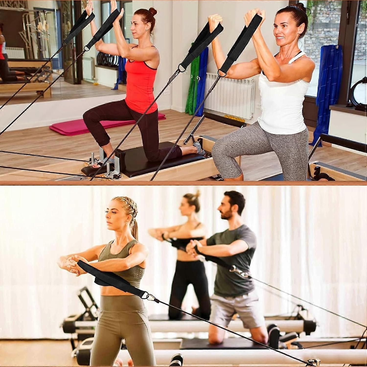 Adjustable DRing Pilates Straps Double Loop Yoga Stretch Strap for Flexibility and Strength, 1 Pair Black