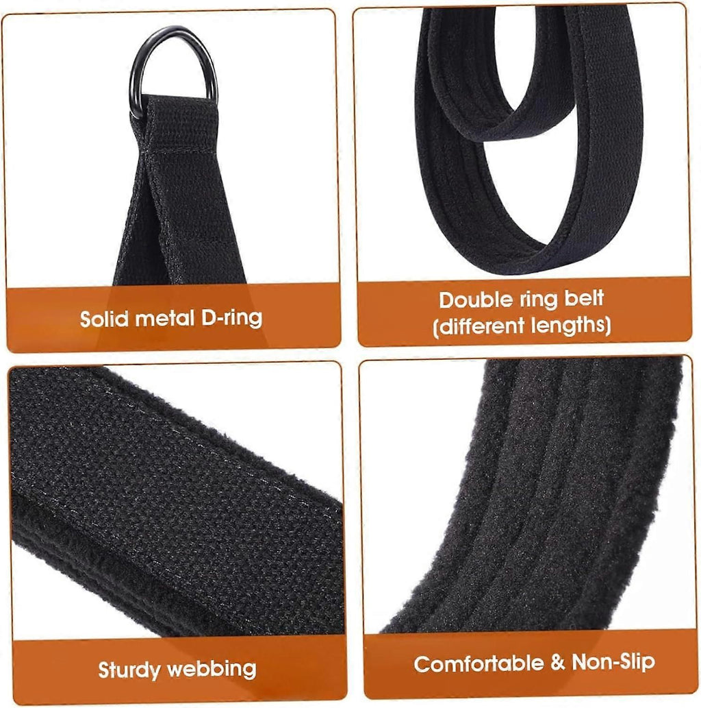 Adjustable DRing Pilates Straps Double Loop Yoga Stretch Strap for Flexibility and Strength, 1 Pair Black