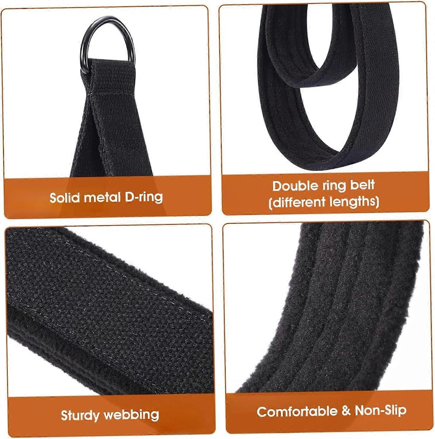 Adjustable DRing Pilates Straps Double Loop Yoga Stretch Strap for Flexibility and Strength, 1 Pair Black
